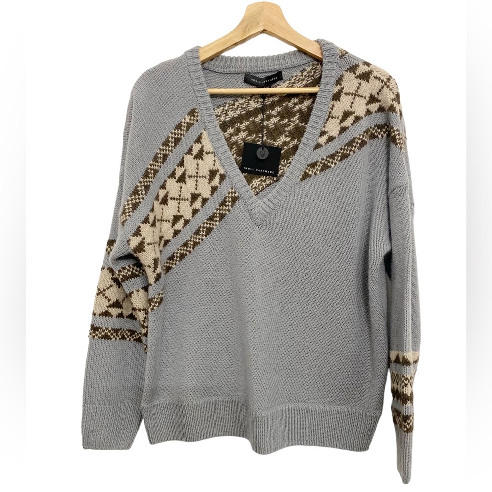 Skull Cashmere Lilian V-Neck Alpaca Wool Fair Isle Print Sweater Sz M - Picture 8 of 16